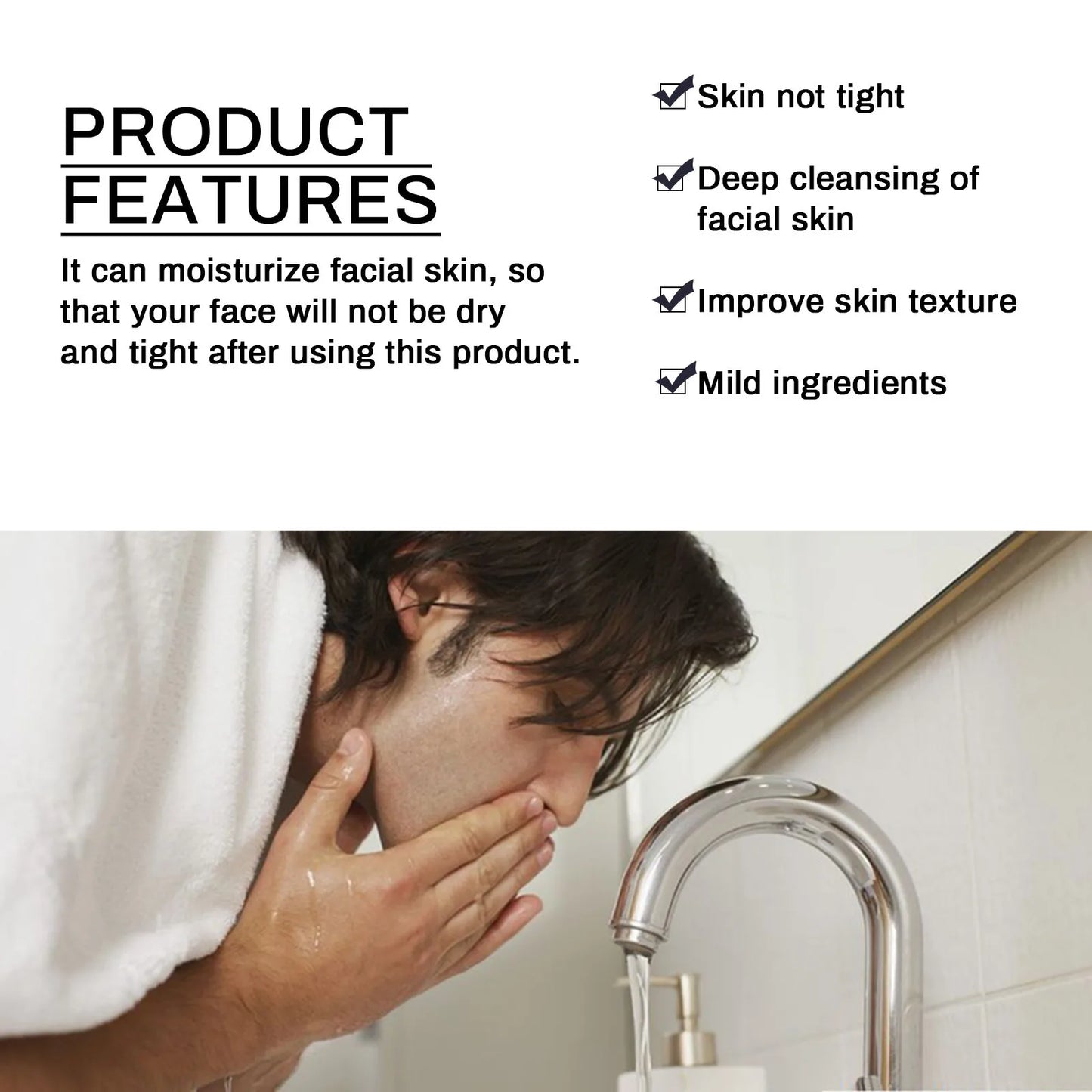 Men Vitamin E Facial Cleanser Deep Cleansing Keep Moisturize Reduce Blackhead Prevent Clog Pores Oil Control Face Care Cleansers