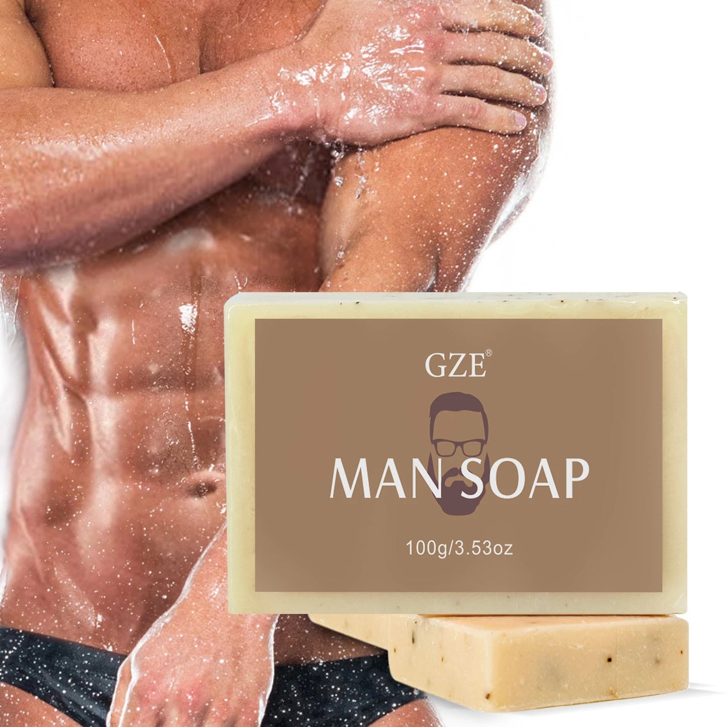 GZE Men's Exfoliating Scrub Bar 3-in-1 Body Face & Shaving Cleanser Hydrating Moisturizing Grooming Soap Men+Care