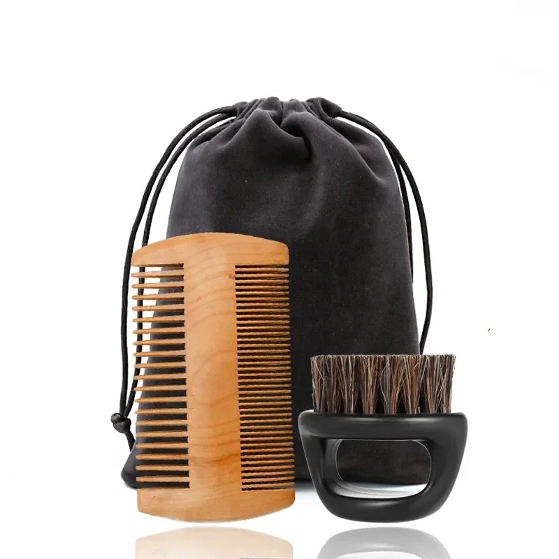 Boar Bristle Wood Beard Brush Kits With Gift Bag Professional Soft Hairdresser Shaving Brush Comb Set Men Mustache Combs