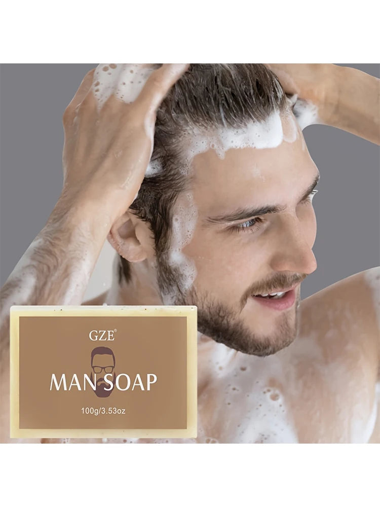 GZE Men's Exfoliating Scrub Bar 3-in-1 Body Face & Shaving Cleanser Hydrating Moisturizing Grooming Soap Men+Care