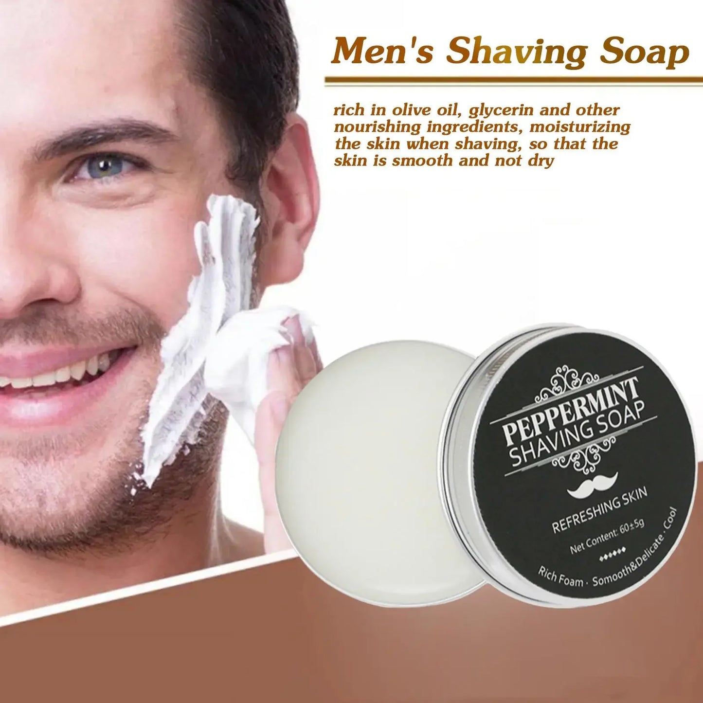 Hand Made Smooth Texture Mens Beard Shaving Soap Dense Bar Keep The Face Fresh and Clean Organic Foam Shaving Cream for Men