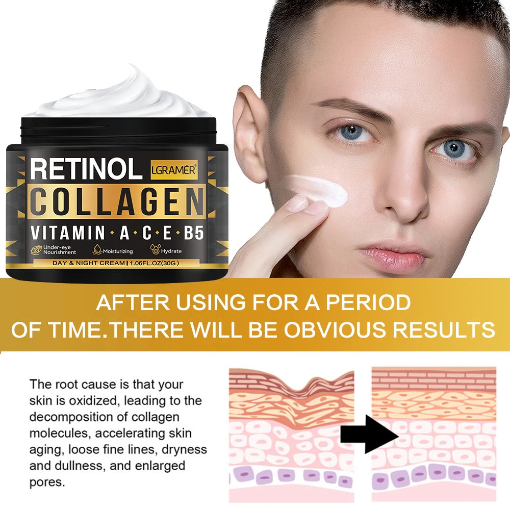 Retinol Collagen Men's Face Cream Skincare Moisturizing Brightening Hydrating Smooth Wrinkles Firming Facial Face Men Skin Care