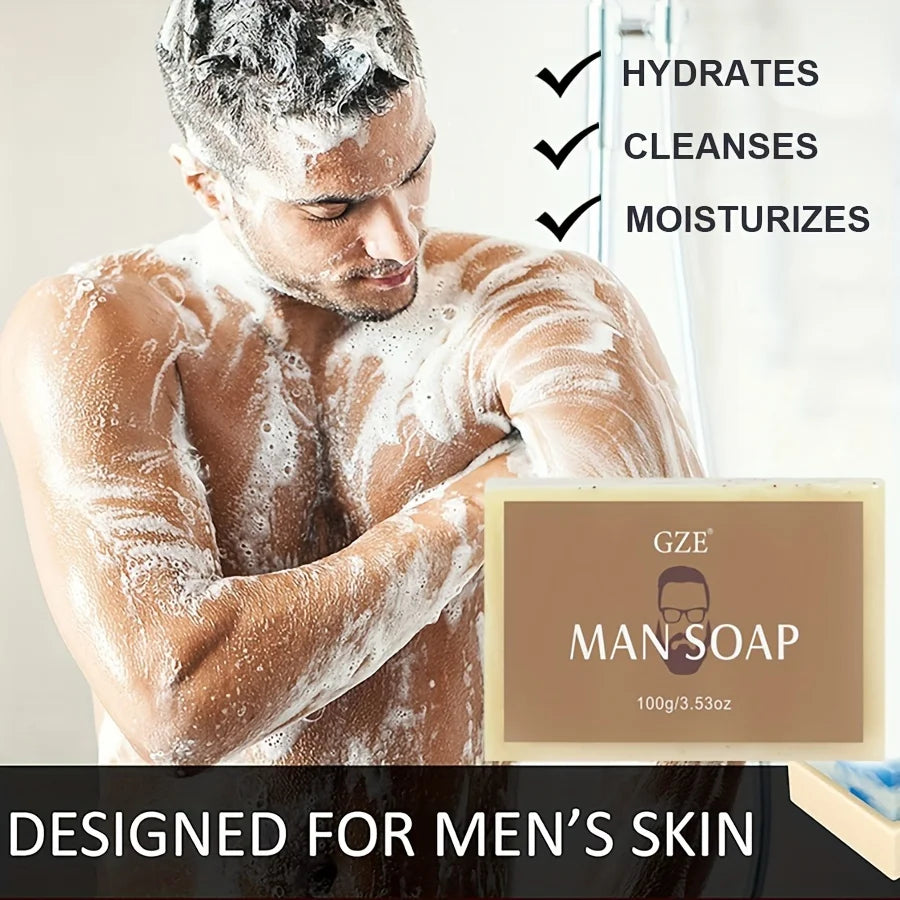 GZE Men's Exfoliating Scrub Bar 3-in-1 Body Face & Shaving Cleanser Hydrating Moisturizing Grooming Soap Men+Care