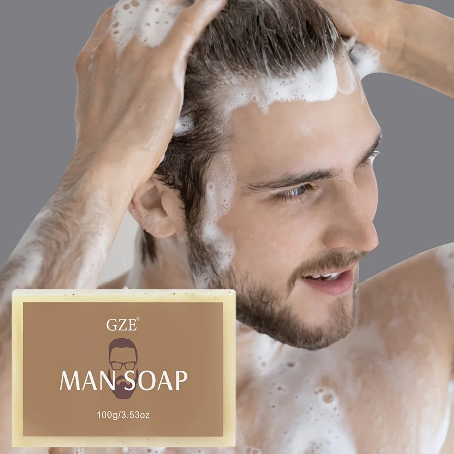 GZE Men's Exfoliating Scrub Bar 3-in-1 Body Face & Shaving Cleanser Hydrating Moisturizing Grooming Soap Men+Care