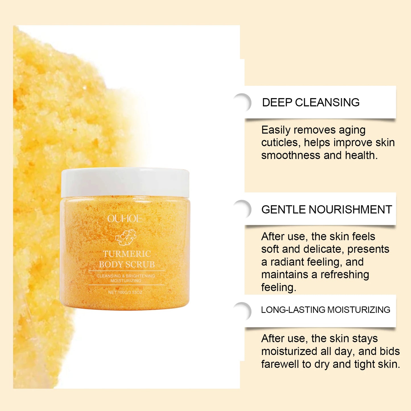 Turmeric Body Scrub Gentle Exfoliating Remove Dead Skin Moisturizing Rejuvenating Brightening Pore Cleaning Smooth Skin Care