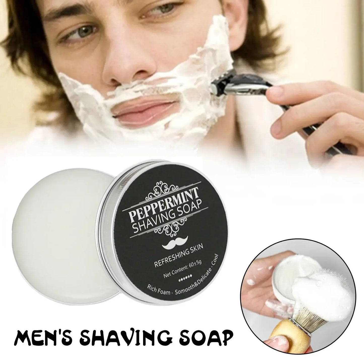 Hand Made Smooth Texture Mens Beard Shaving Soap Dense Bar Keep The Face Fresh and Clean Organic Foam Shaving Cream for Men