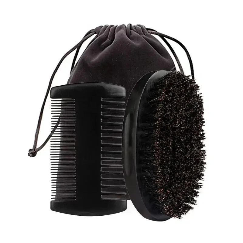 Boar Bristle Wood Beard Brush Kits With Gift Bag Professional Soft Hairdresser Shaving Brush Comb Set Men Mustache Combs