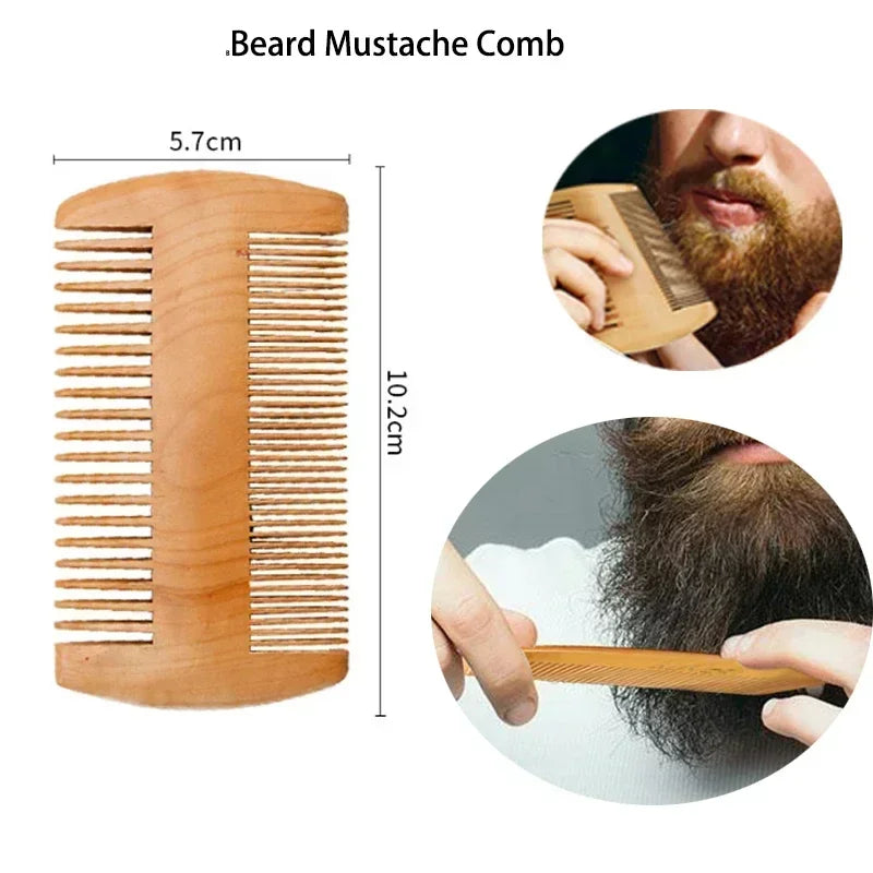 Boar Bristle Wood Beard Brush Kits With Gift Bag Professional Soft Hairdresser Shaving Brush Comb Set Men Mustache Combs