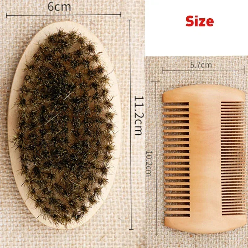 Boar Bristle Wood Beard Brush Kits With Gift Bag Professional Soft Hairdresser Shaving Brush Comb Set Men Mustache Combs