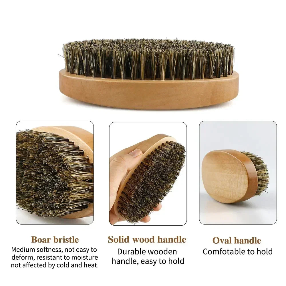 Boar Bristle Wood Beard Brush Kits With Gift Bag Professional Soft Hairdresser Shaving Brush Comb Set Men Mustache Combs