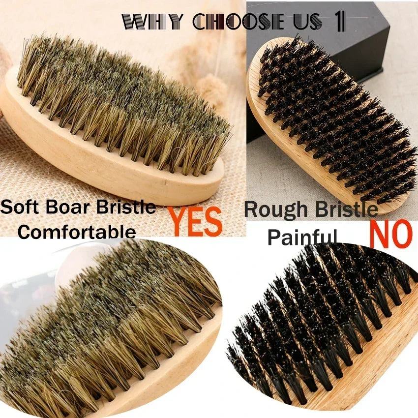 Boar Bristle Wood Beard Brush Kits With Gift Bag Professional Soft Hairdresser Shaving Brush Comb Set Men Mustache Combs