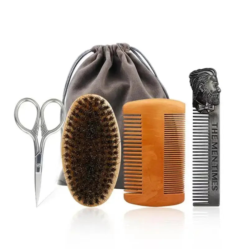 Boar Bristle Wood Beard Brush Kits With Gift Bag Professional Soft Hairdresser Shaving Brush Comb Set Men Mustache Combs