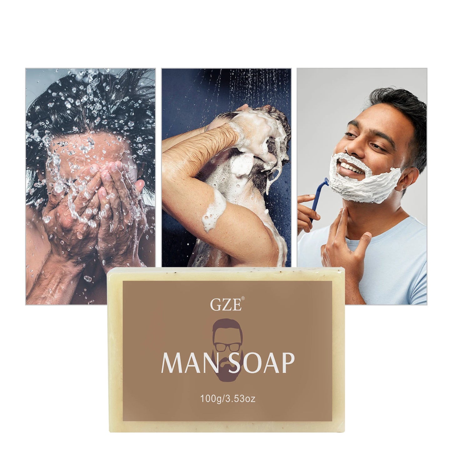 GZE Men's Exfoliating Scrub Bar 3-in-1 Body Face & Shaving Cleanser Hydrating Moisturizing Grooming Soap Men+Care