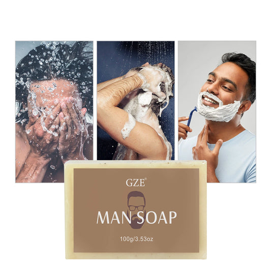 GZE Men's Exfoliating Scrub Bar 3-in-1 Body Face & Shaving Cleanser Hydrating Moisturizing Grooming Soap Men+Care