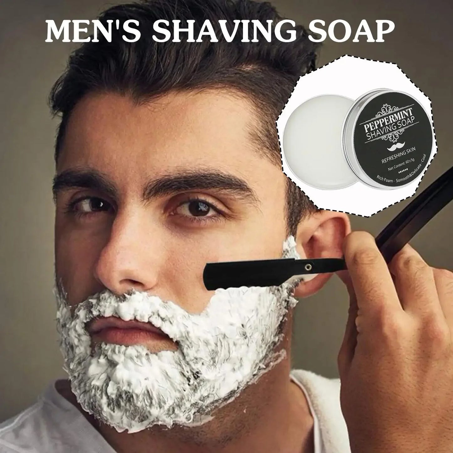 Hand Made Smooth Texture Mens Beard Shaving Soap Dense Bar Keep The Face Fresh and Clean Organic Foam Shaving Cream for Men