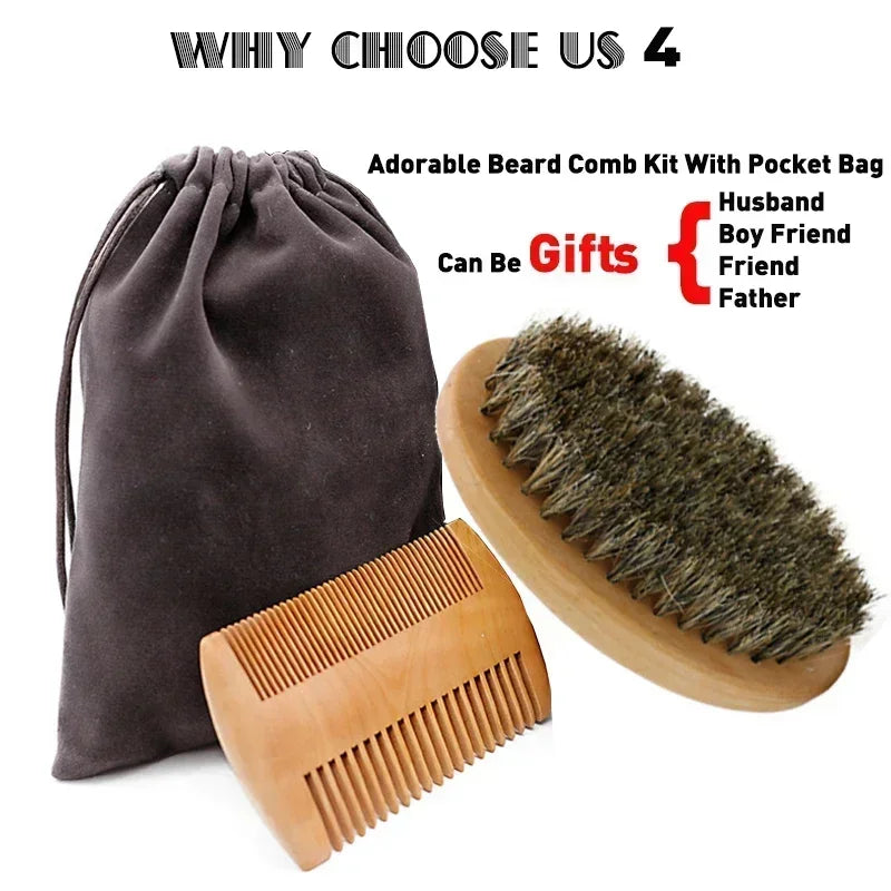 Boar Bristle Wood Beard Brush Kits With Gift Bag Professional Soft Hairdresser Shaving Brush Comb Set Men Mustache Combs