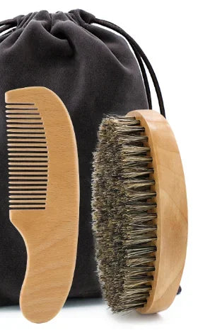 Boar Bristle Wood Beard Brush Kits With Gift Bag Professional Soft Hairdresser Shaving Brush Comb Set Men Mustache Combs