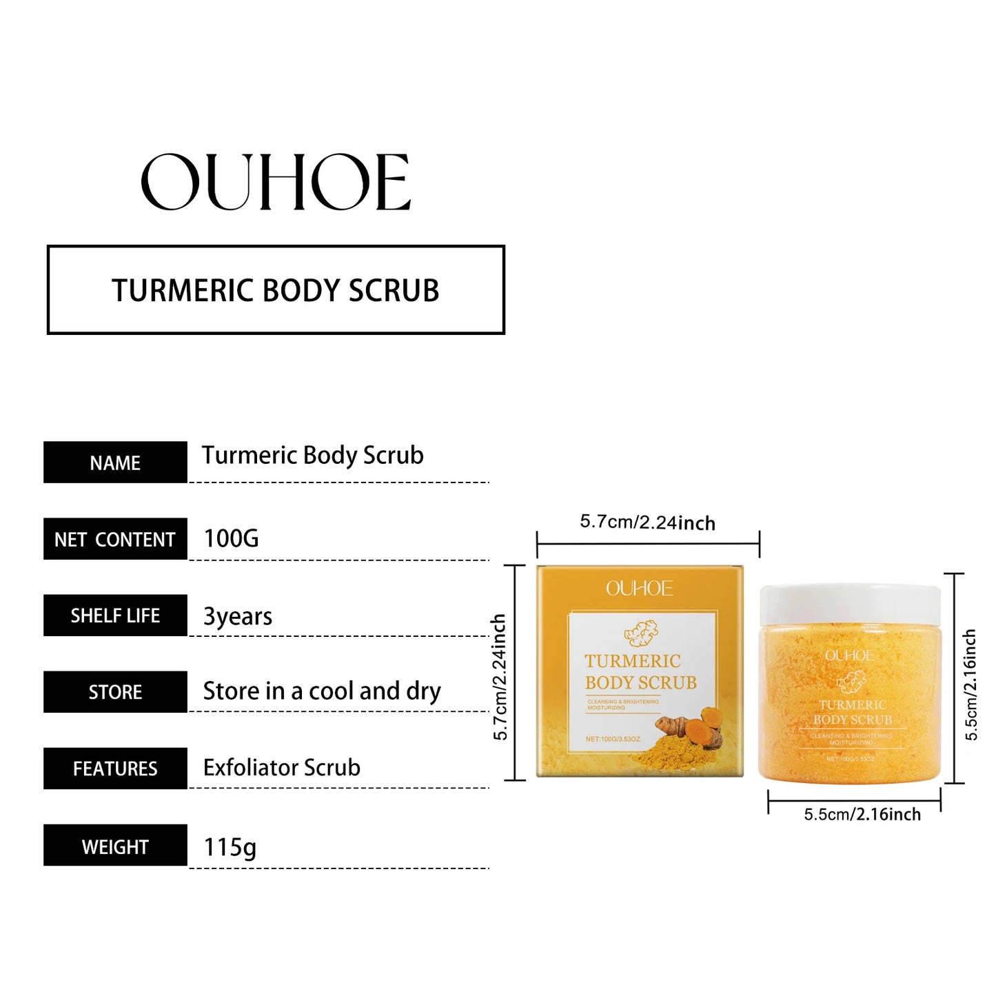 Turmeric Body Scrub Gentle Exfoliating Remove Dead Skin Moisturizing Rejuvenating Brightening Pore Cleaning Smooth Skin Care