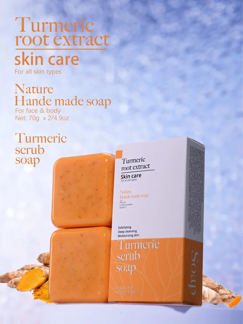 Turmeric Scrub Soap Solid Face Wash with Kojic Acid Olive Oil Minerals Natural Ingredients Skincare Body Use