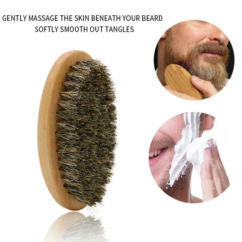 Boar Bristle Wood Beard Brush Kits With Gift Bag Professional Soft Hairdresser Shaving Brush Comb Set Men Mustache Combs