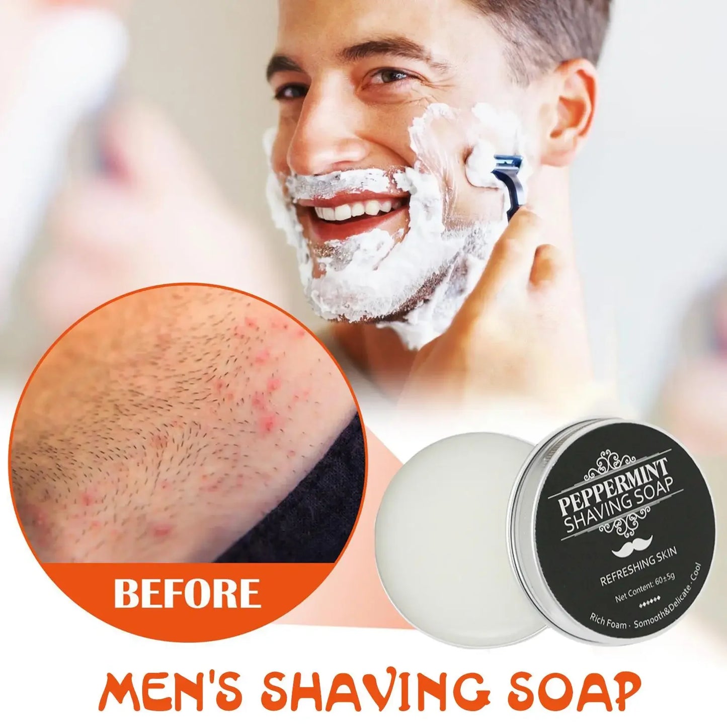 Hand Made Smooth Texture Mens Beard Shaving Soap Dense Bar Keep The Face Fresh and Clean Organic Foam Shaving Cream for Men